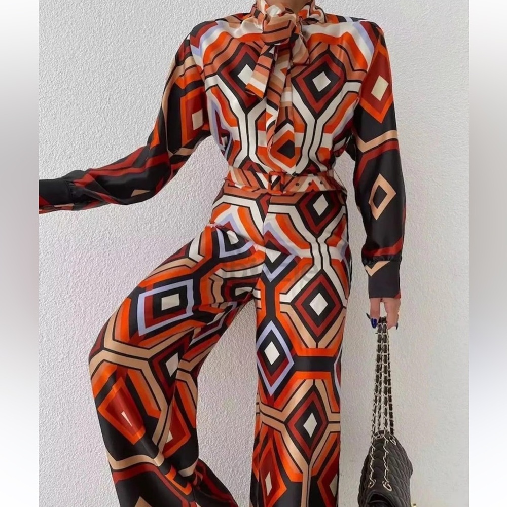 Zara Orange and Black Geometric Jumpsuit